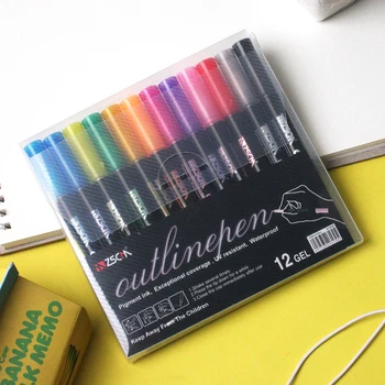12 цветов/набор, Контурные Металлические маркеры, ручки, креативные двухлинейные мерцающие краски, ручки для рисования, фирменные ручки для студентов, Новые