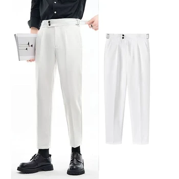 Весенне-летние высококачественные брендовые брюки для делового костюма, мужские гладкие однотонные повседневные прямые офисные официальные брюки, мужские Y370