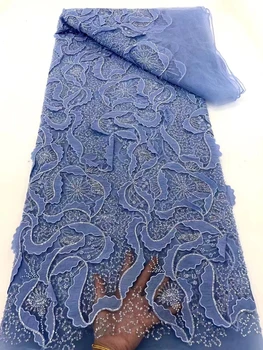 Африканская высококачественная хлопчатобумажная ткань с вышивкой бисером, модное платье с пайетками, ткань для платья, 5 ярдов