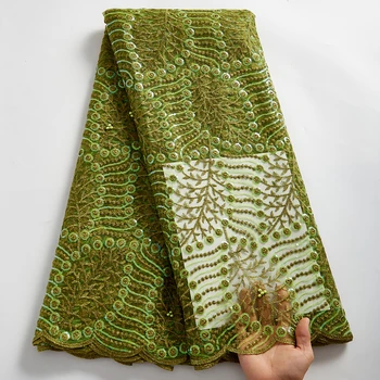 Зеленая африканская кружевная ткань с вышивкой пайетками Французская сетчатая тюлевая кружевная ткань Высококачественное Нигерийское сетчатое кружево для платья Y2544