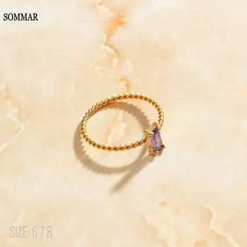 SOMMAR Горячее новое модное женское обручальное кольцо с позолотой Фиолетовый/зеленый/белый циркон Кольцо с тонкой закруткой цены в евро Роскошные ювелирные изделия