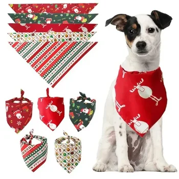 Треугольный шарф размера M из чистого хлопка с рождественским принтом Для слюны домашних животных, кошачьего шарфа и шеи 62 * 43 * 43 см