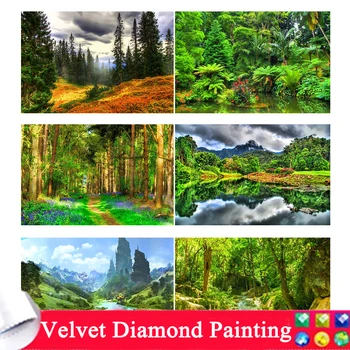 природные пейзажи, 5D Алмазная живопись своими руками, лесная мозаика, Алмазная вышивка крестиком, пейзаж горной реки, ремесла, вышивка, декор большой