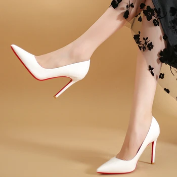 Женские белые туфли на высоком каблуке, пикантные универсальные туфли на шпильке, Весна-осень, Элегантные вечерние рабочие туфли с острым носком, Zapatos Novia