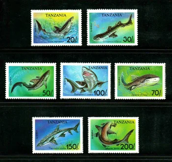 7 ШТ., почтовая марка Танзании, 1993, Морская жизнь, Акула, Настоящий оригинал, коллекция в хорошем состоянии, MNH