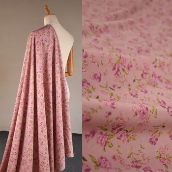 Темно-розовая шифоновая ткань с цветочным принтом, непрозрачные ткани для пошива детской одежды, весенне-летняя рубашка, T1981