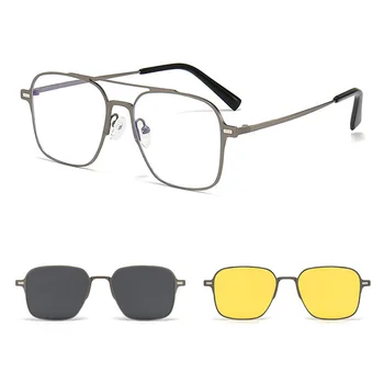 Металл 3 В 1, Новый стиль, оправа для очков с магнитной застежкой, Трендовые поляризованные солнцезащитные очки для мужчин 2023, Оптические компьютерные очки UV400 7009