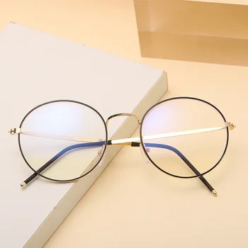 Очки с защитой от синего цвета для мужчин и женщин, индивидуальные металлические круглые плоские очки, которые можно сочетать с оправами для близорукости.