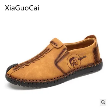 XiaGuoCai / Новинка 2017 года, весенняя мужская повседневная обувь, Дышащая мужская обувь на плоской подошве из натуральной кожи, ручная строчка, противоскользящая обувь для отдыха, L50 35