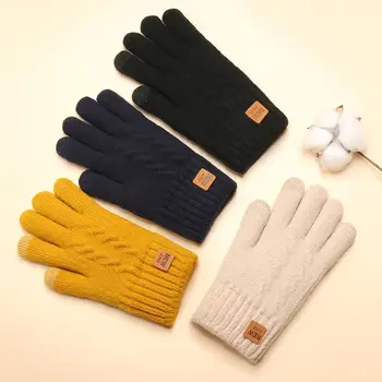 Утолщенные Плюшевые Вязаные перчатки, Высококачественные Зимние варежки, защищающие от холода, Нескользящие двухслойные перчатки для вождения на открытом воздухе