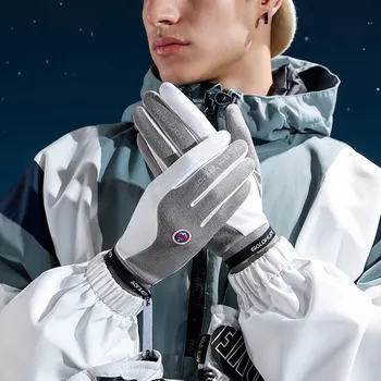 Мужские лыжные перчатки с подкладкой, зимние теплые перчатки с сенсорным экраном, женские спортивные Ветрозащитные перчатки для сноуборда, мягкие варежки на весь палец