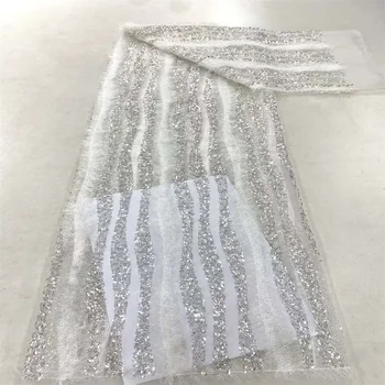 Роскошная Африканская сетчатая кружевная ткань 2023, Высококачественная Французская 3D вышивка пайетками, тюлевая кружевная ткань из бисера для вечерних платьев ZX3755