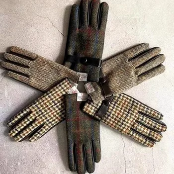 Твидовые осенне-зимние теплые перчатки Harris для мужчин и женщин, пара твидовых перчаток Harris, британские шерстяные кожаные перчатки с сенсорным экраном