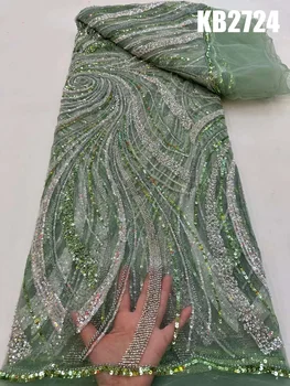 Зеленая кружевная ткань с бисером, блестки, Тюлевая кружевная ткань, роскошные вечерние платья 2023, Нигерийские кружевные ткани для женщин, вечеринка KB2724