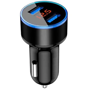 Автомобильное зарядное устройство с двумя USB-портами 3.1A, 2-портовый ЖК-дисплей, быстрая зарядка 12-24 В, автоматический адаптер питания со светодиодной подсветкой