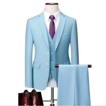 Разноцветный XXS-6XL (Куртка + Жилет + брюки) Высококлассный Брендовый Деловой Мужской Костюм-тройка Для Жениха, Свадебное платье, Сплошной цвет