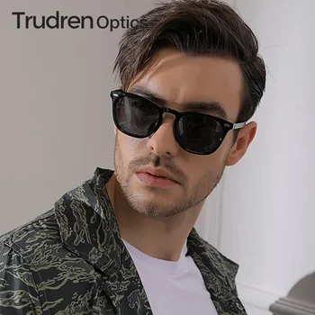 Trudren Унисекс TR90 Модные Поляризованные Солнцезащитные очки для мужчин в роговой оправе в стиле хип-хоп, Солнцезащитные Очки с замочной скважиной, Металлические заклепки, Алюминиевые дужки 2529