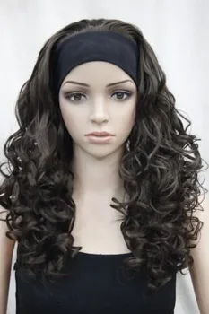 Новый парик 3/4 дюйма с повязкой на голову, длинный темно-коричневый кудрявый / волнистый женский парик на половину волос