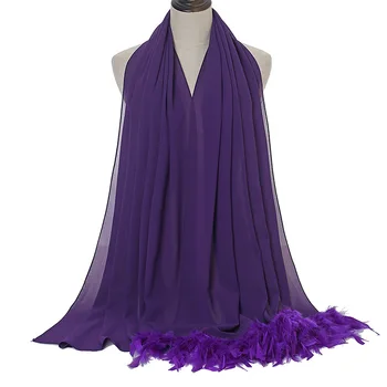 2021 Новый монохромный модный шарф с большими шифоновыми перьями, женские хиджабы с закрытыми пальцами, шаль