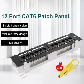 12-Портовая проводка Cat6 UTP Mini Patch Panel с Настенным Кронштейном В комплекте Черный Неэкранированный Кабель сетевого адаптера с Разъемом RJ45