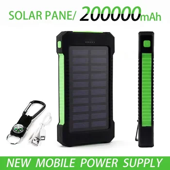 200000mAh Top Solar Power Bank Водонепроницаемое Аварийное Зарядное Устройство Внешний Аккумулятор Powerbank Для MI iPhone Samsung LED SOS Light
