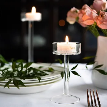 Романтический подсвечник из скандинавского стекла, украшение стола для ужина при свечах, Набор чайных восковых вставок Продвинутой художественной концепции