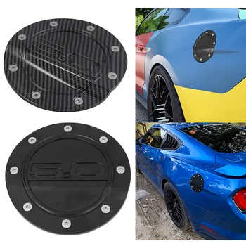 ABS Крышка дверцы топливного бака автомобиля, крышка бензобака для Ford Mustang 2015-2021 с логотипом 5.0, аксессуары с принтом из углеродного волокна