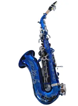 Новый синий 991 Си-бемоль изогнутый сопрано-саксофон джазовый инструмент позолоченная поверхность клавиш не выцветает профессиональное саксофонное сопрано