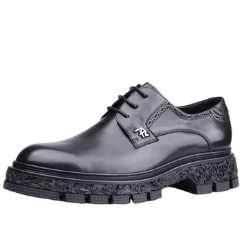 Мужская обувь увеличенного размера, Британская дизайнерская обувь из воловьей кожи на толстой подошве, Деловая повседневная обувь, мужская кожаная обувь в стиле карвинга
