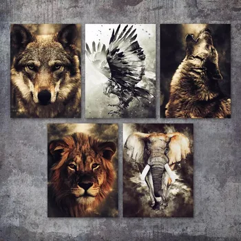 Плакат со львом и диким животным в скандинавском стиле Печать на холсте Диван Гостиная Спальня Украшение отеля Картина Ядро