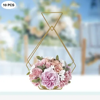 10шт Золотых элегантных современных металлических цветочных ваз в форме ромба для свадебной вечеринки, столешницы, центральные элементы, подставка-держатель