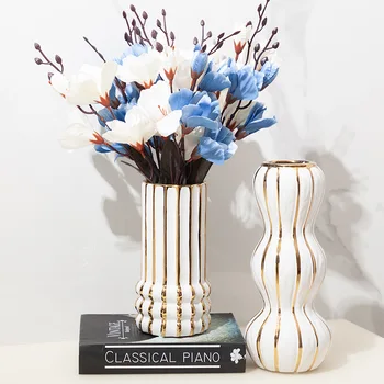 Керамическая ваза в скандинавском стиле с гальваническим покрытием в виде листьев, современный минималистичный дом, гостиная, украшение для ТВ-шкафа, орнамент, ваза