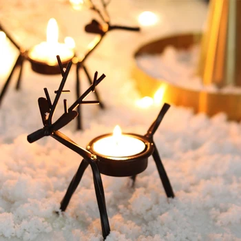 Металлические подсвечники с оленями, черные железные подсвечники с оленями для украшения рождественского обеденного стола, долговечные