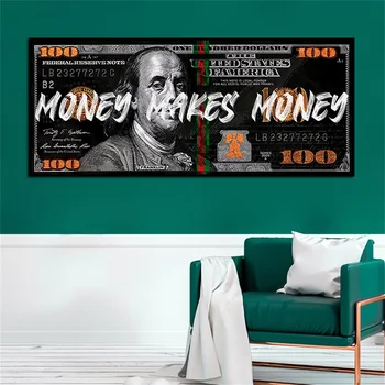 Огромные банкноты Настенное искусство Холст Абстрактная живопись Деньги делают деньги Печать плакатов Креативная картина Украшение дома в гостиной