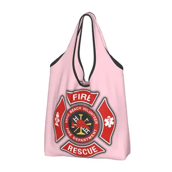 Сумка для покупок с модным принтом пожарного-спасателя, портативная сумка для покупок через плечо