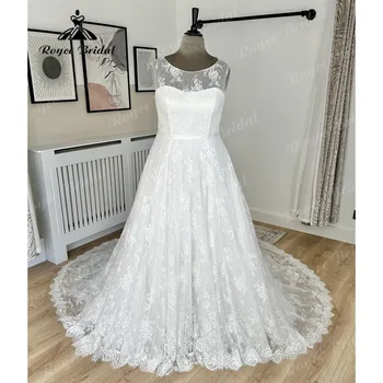 Плюс размер, женское свадебное платье трапециевидной формы с кружевами без рукавов, 2024, иллюзия спины, свадебное платье с открытыми плечами, vestido de fiesta