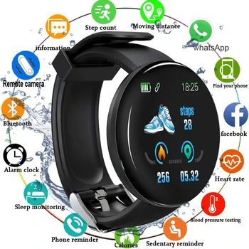 Смарт-часы D18, пульсометр, измеритель артериального давления, фитнес-трекер, Мужской Женский смарт-браслет, водонепроницаемые спортивные смарт-часы для Android IOS