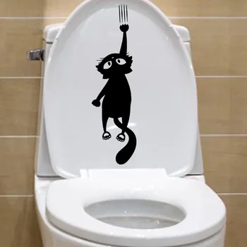 Чехол для сиденья унитаза на Хэллоуин, наклейка с черным котенком для декора ванной комнаты на Хэллоуин, тематическая вечеринка на Хэллоуин, декор домашнего окна, настенного зеркала