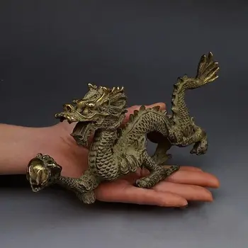 Китайский Фэншуй Бронзовый Зодиакальный Год Дракона Драконы Держат Статую животного из бисера N