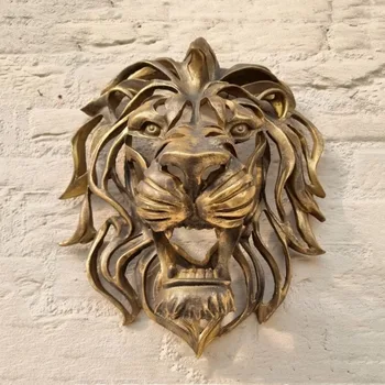 Большая настенная художественная скульптура в виде головы льва, роскошное украшение стены из золотой смолы, Художественная стена в виде головы Льва, Кухонная стена, Спальня, ремесла