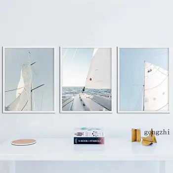 Океанская парусная лодка, природный пейзаж, плакаты на скандинавскую тему, минималистичная живопись на холсте и принты, морские настенные рисунки, домашний декор