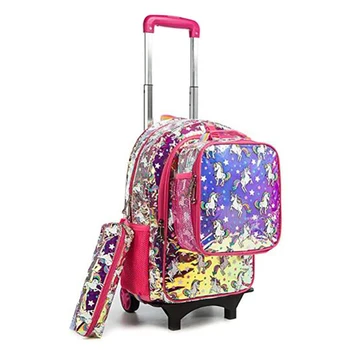 Детские школьные сумки-тележки 3 в 1, школьный рюкзак на колесиках, сумка для девочек, детская дорожная сумка для багажа на колесиках, школьный рюкзак с единорогом