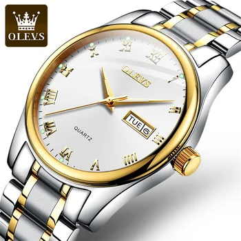 OLEVS Повседневные модные кварцевые мужские часы люксового бренда с позолоченным корпусом Деловые часы с еженедельным календарем, светящийся Водонепроницаемый дисплей