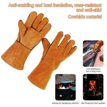 Высокопрочные Сварочные перчатки, Прихватки из жаропрочной кожи для духовки, гриля, барбекю, топки, печки, Камина