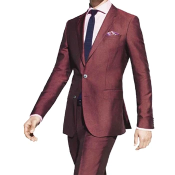 Сшитый на заказ темно-красный деловой мужской костюм, сшитый на заказ бордовый свадебный смокинг с лацканами на 2 пуговицы