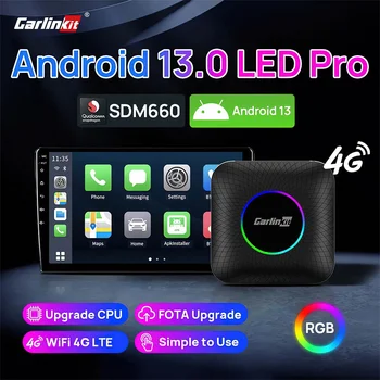 8 ГБ + 128 ГБ CarlinKit Android 13 CarPlay AI Box LED Wireless Carplay Android auto Adapter Upgrade SDM660 8-Ядерный Подключи и играй