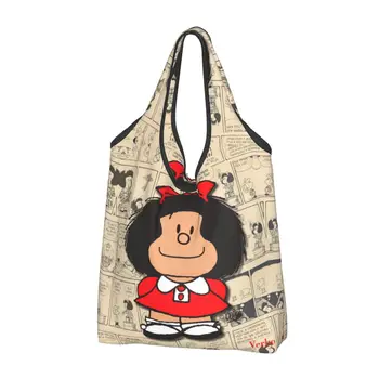 Винтажные продуктовые сумки Mafalda Manga Kawaii Shopper Tote, сумки через плечо, портативная сумка с героями комиксов Quino, мультяшная сумка большой емкости