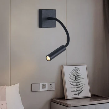 Современная минималистичная прикроватная лампа для чтения, светодиодные гибкие настенные ночные бра для спальни, кабинета, переключатель на шланге, Поворотное освещение