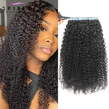 кудрявая вьющаяся лента для наращивания человеческих волос 12-26 дюймов Для чернокожих Женщин 4B 4C Лента Ins Клейкая Невидимая Бразильские Человеческие Волосы 1B