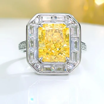 Универсальное роскошное кольцо с желтым бриллиантом из стерлингового серебра 925 пробы, комплект свадебных украшений с высоким содержанием углерода, Оптовая Продажа